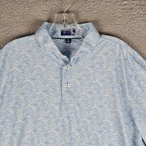 Stitch Golf Polo Shirt Mens M/L Blue Wave Print Short Sleeve Crest Logo